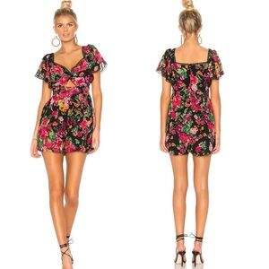 BCBGMaxAzria Flutter Sleeve Twist Front Romper Garden Floral Black Lace S Small